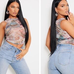 NWT Sheer multi Racer travel countries Vegas Italy Venice printed rushed tank